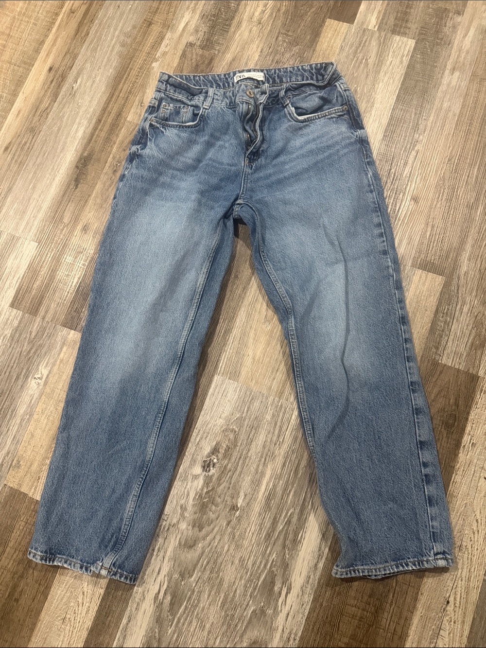 Zara Faded Blue High-Waist Denim Jeans